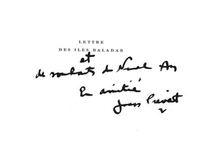 Jacques Prévert & André François Lettres de Îles Baladar. In-4 à l'italienne. Le...